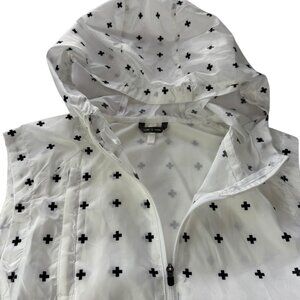 Oiselle Running Athletic Vest, Sleeveless. White w/ Black Plus Symbols + Sz S